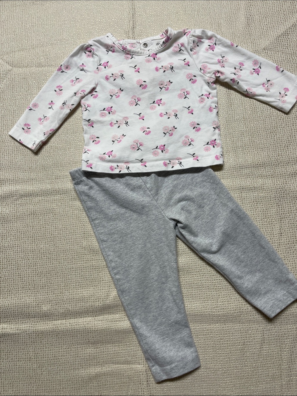 Little Me Pink Floral Long-Sleeve Top & Gray Leggings